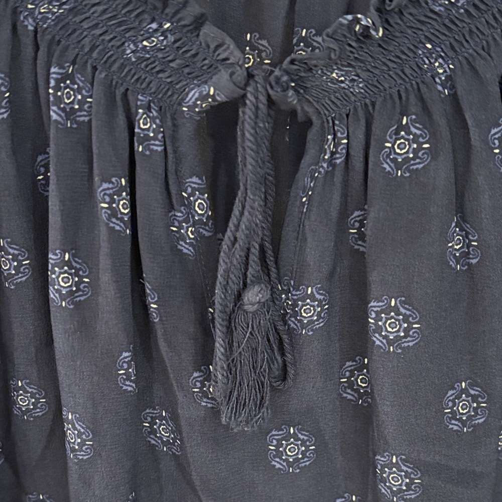 Joie Navy Blue Boho Peasant Blouse with Subtle Floral Motif - Picture 3 of 9